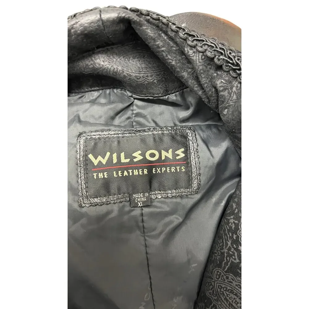 🖤 Wilsons Leather XL Black Long Coat Trench Vintage Luxe Goth Minimalist - Picture 4 of 4